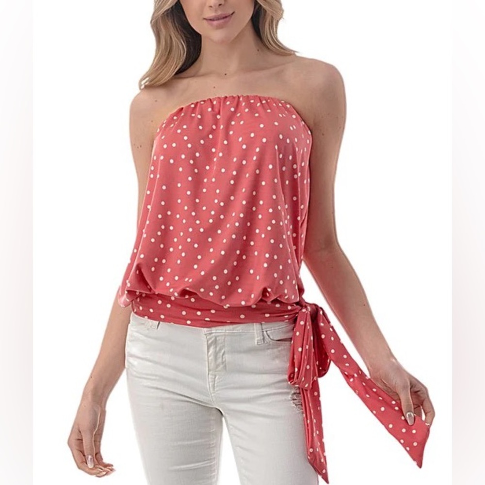 Polka Me Strapless Top- Coral‎ NWT